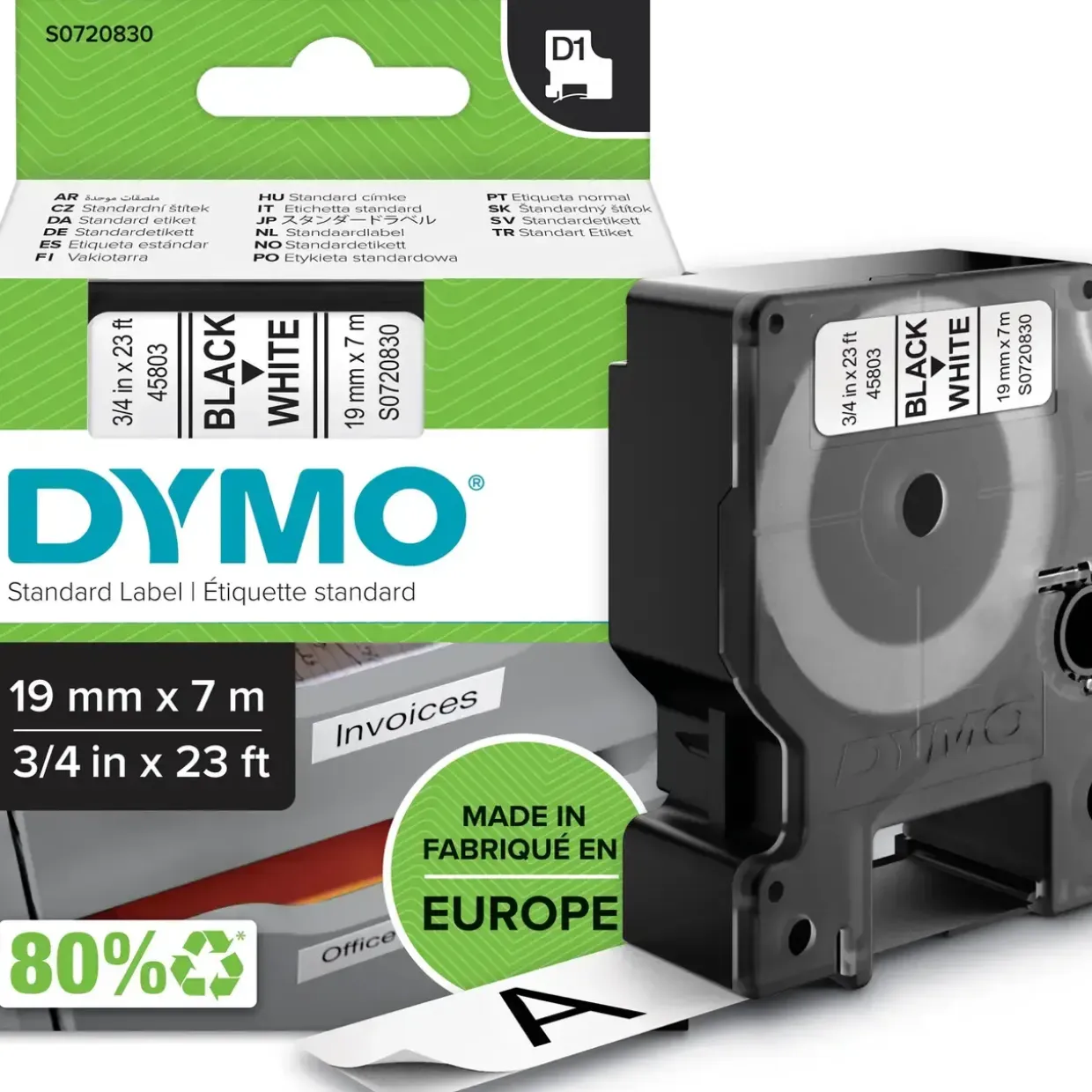 Dymo D1 tape 19mmx7m black/white