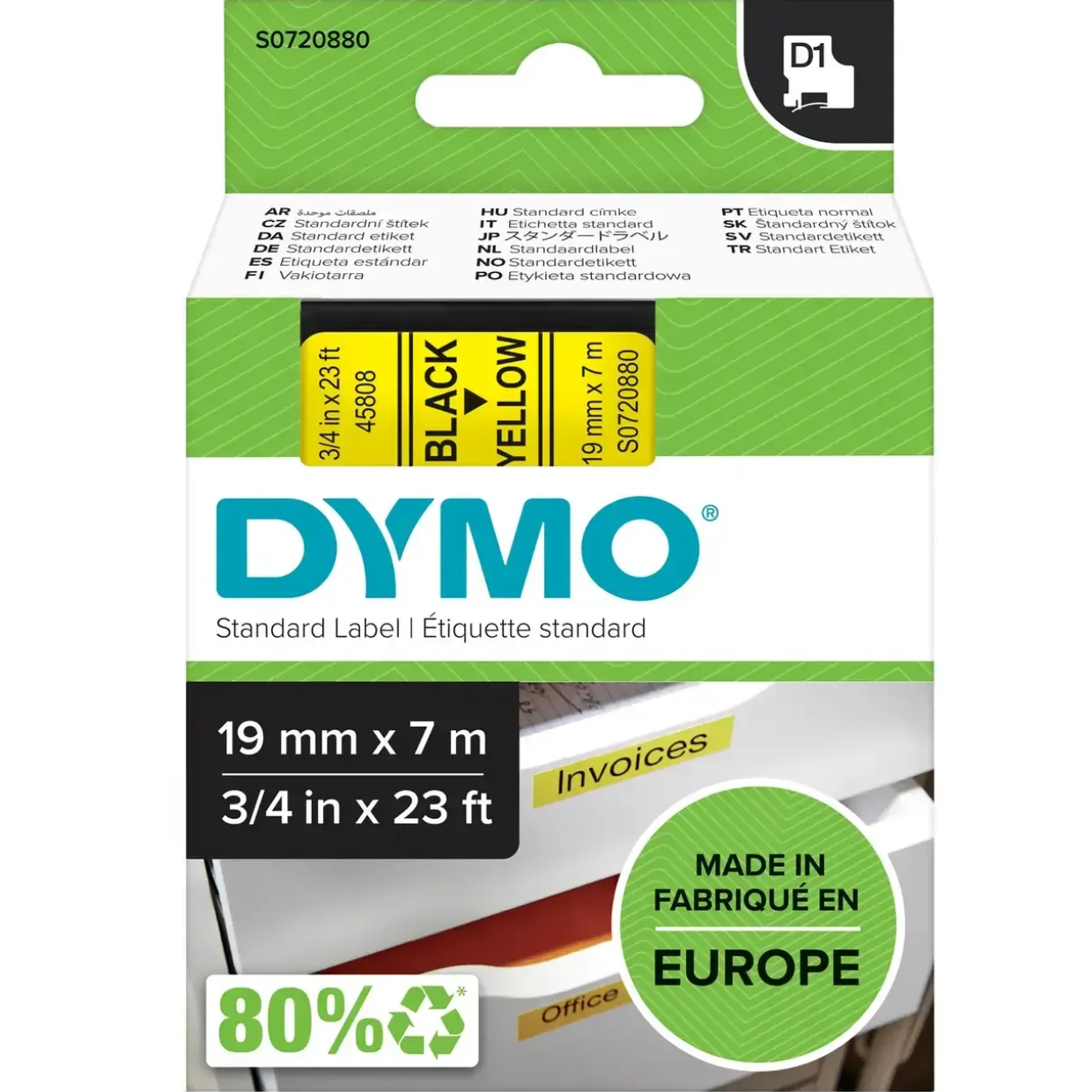 Dymo D1 tape 19mmx7m black/yellow