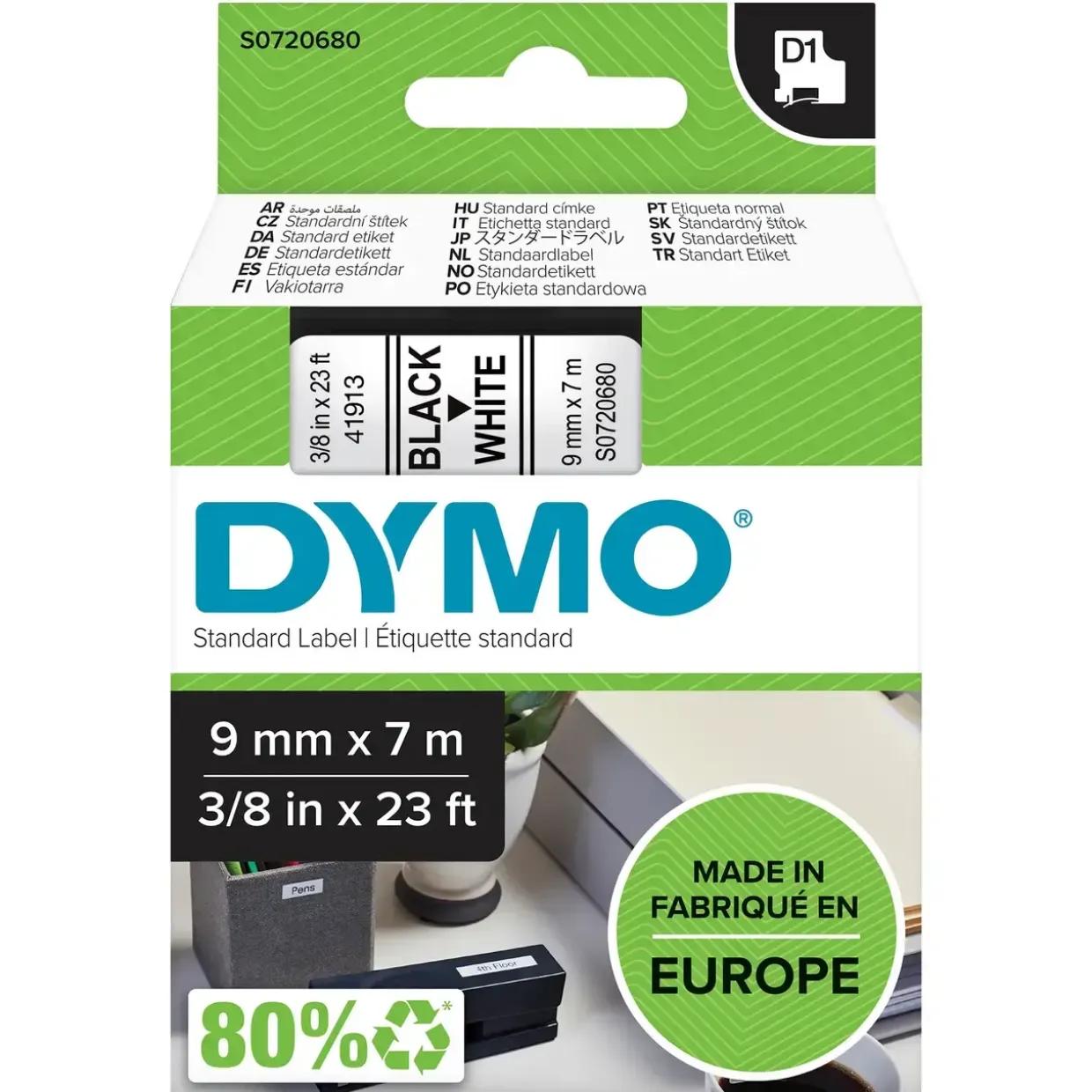 Dymo D1 Tape - 9 mm x 7 m - Sort/Hvid