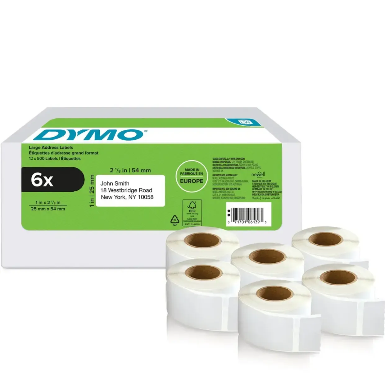 Dymo LabelWriter 25mmX54mm Return Address Labels 6 Rolls of 500 L
