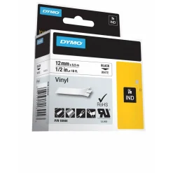 DYMO Rhino label tape D1 12mm sort på hvid vinyl