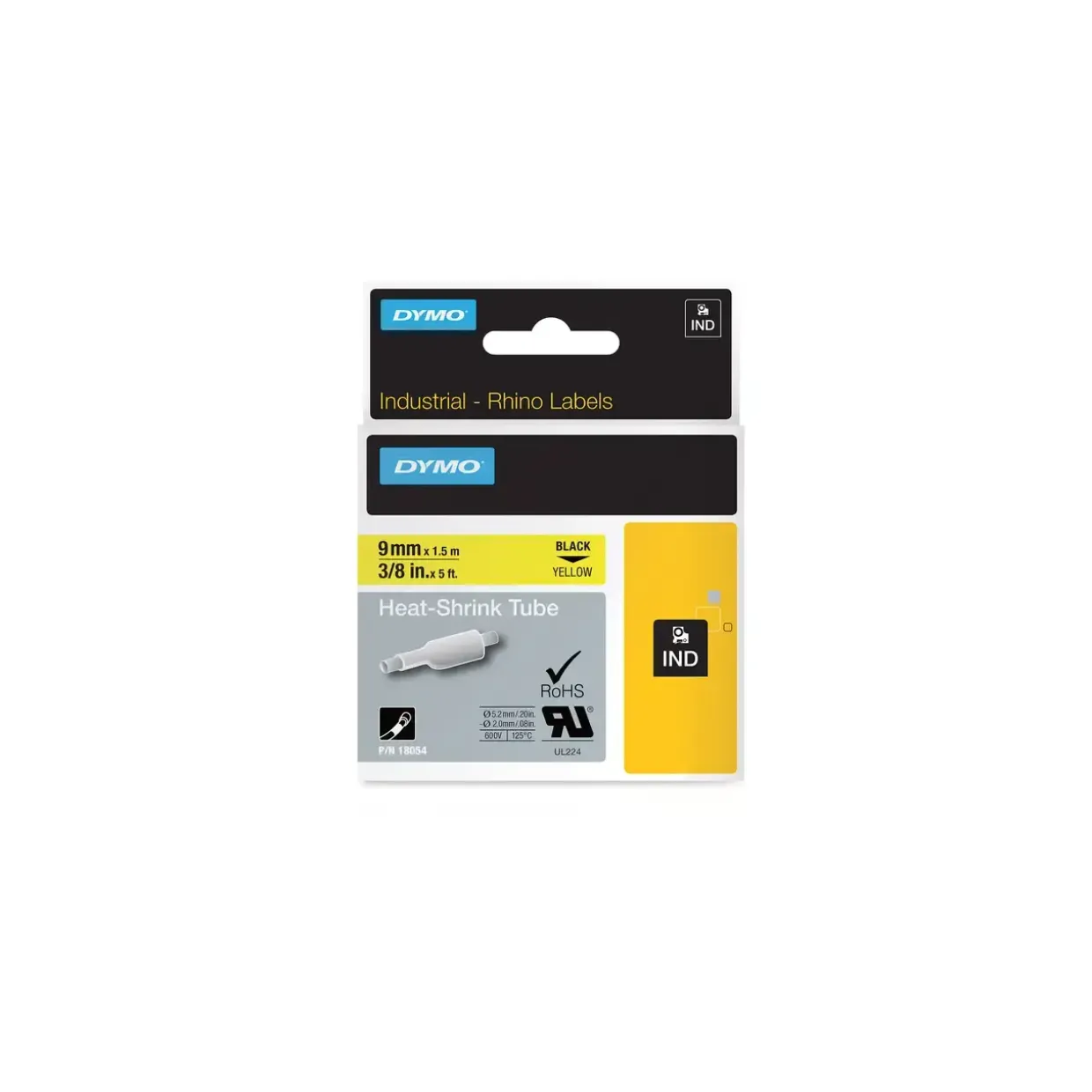 DYMO RHINO 18054 - Labeltape gul krympeflex 9 mm x 1,5 m
