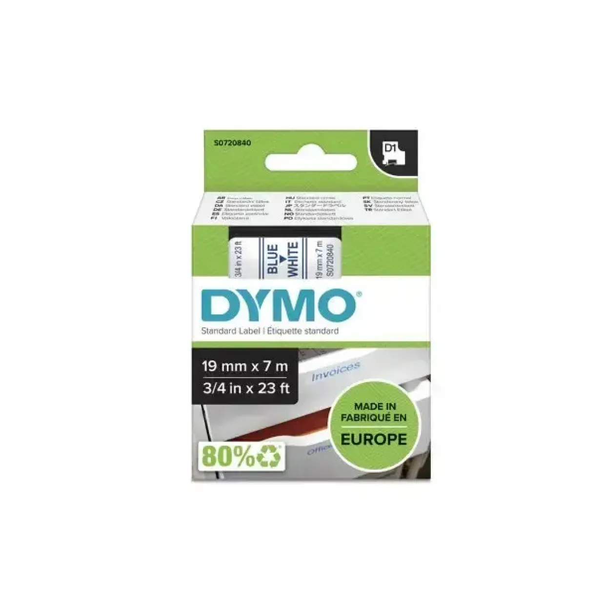 DYMO Tape D1 45804 - Label tape 19 mm blå på hvid