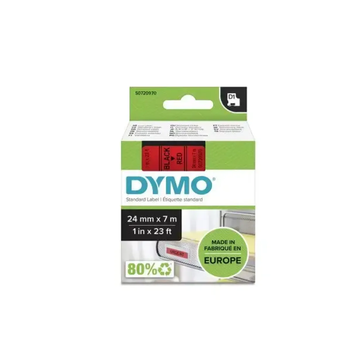 DYMO Tape D1 53718 - Label tape 24 mm sort på gul