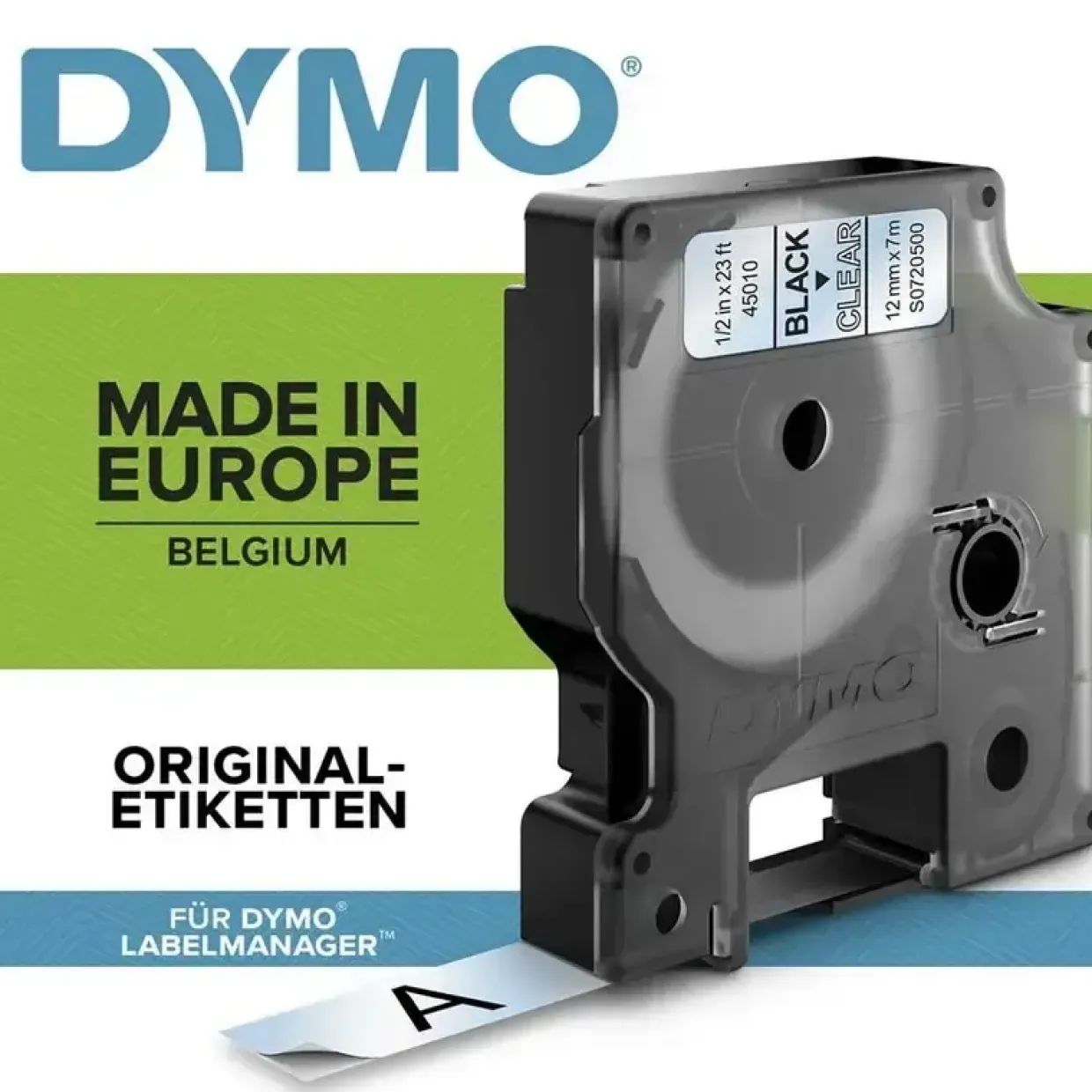 DYMO Tape D1 40910 - Labeltape 9 mm sort på klar
