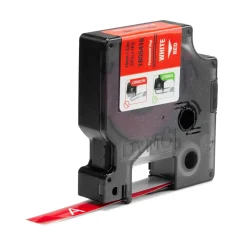Dymo Tape Rhino 12mmx5,5m colour vinyl hvid på rød