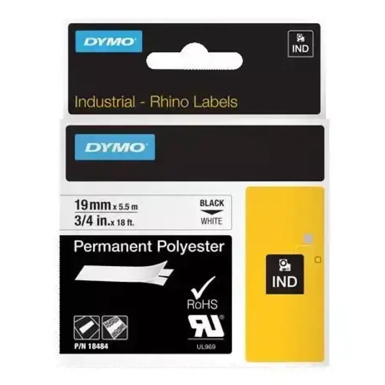 Dymo Tape Rhino 19mmx5,5m colour vinyl wh/red