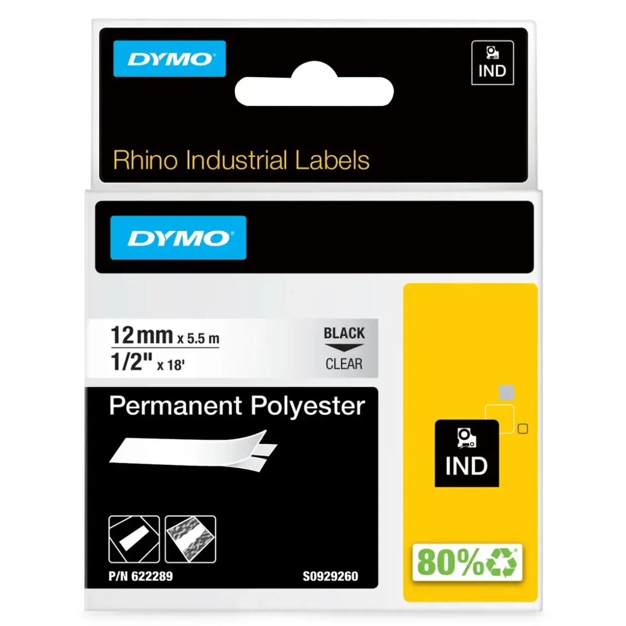 Dymo Tape Rhino 12mmx5,5m perm polyest bl/clear