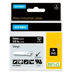 Dymo Tape Rhino 9mmx5,5m vinyl hvid på sort