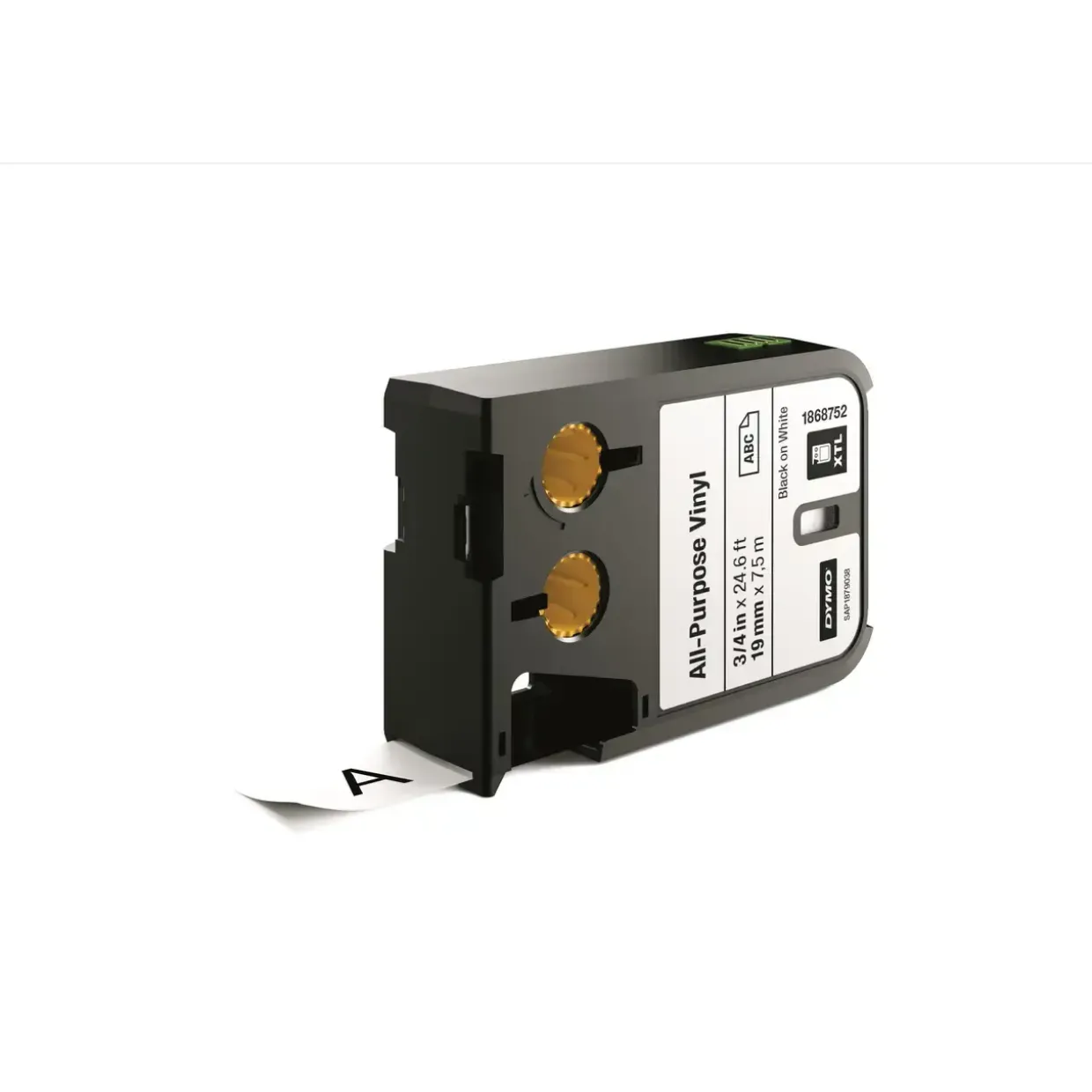 DYMO XTL 1868752 - Labeltape 19 mm x 7,5 m sort på hvid vinyl universal