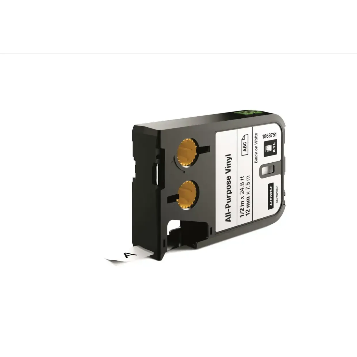 DYMO XTL 1868751 - Labeltape 12 mm x 7,5 m sort på hvid vinyl universal - 6 stk