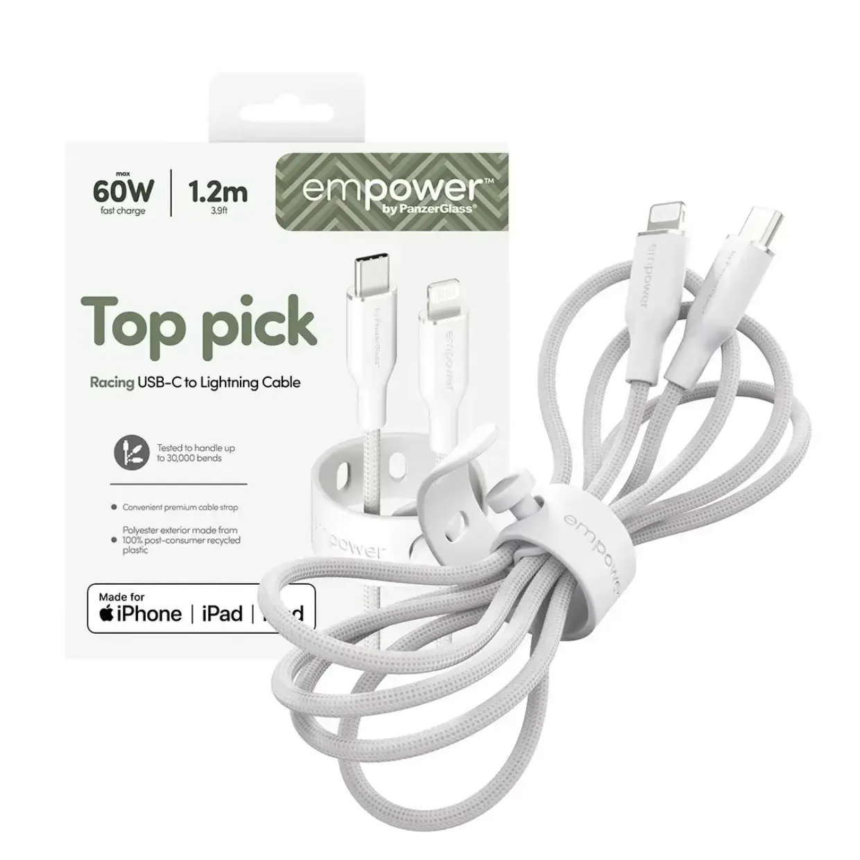 Empower by PanzerGlass Racing 60W USB-C to Lightning Cable 1.2M SilverWhite