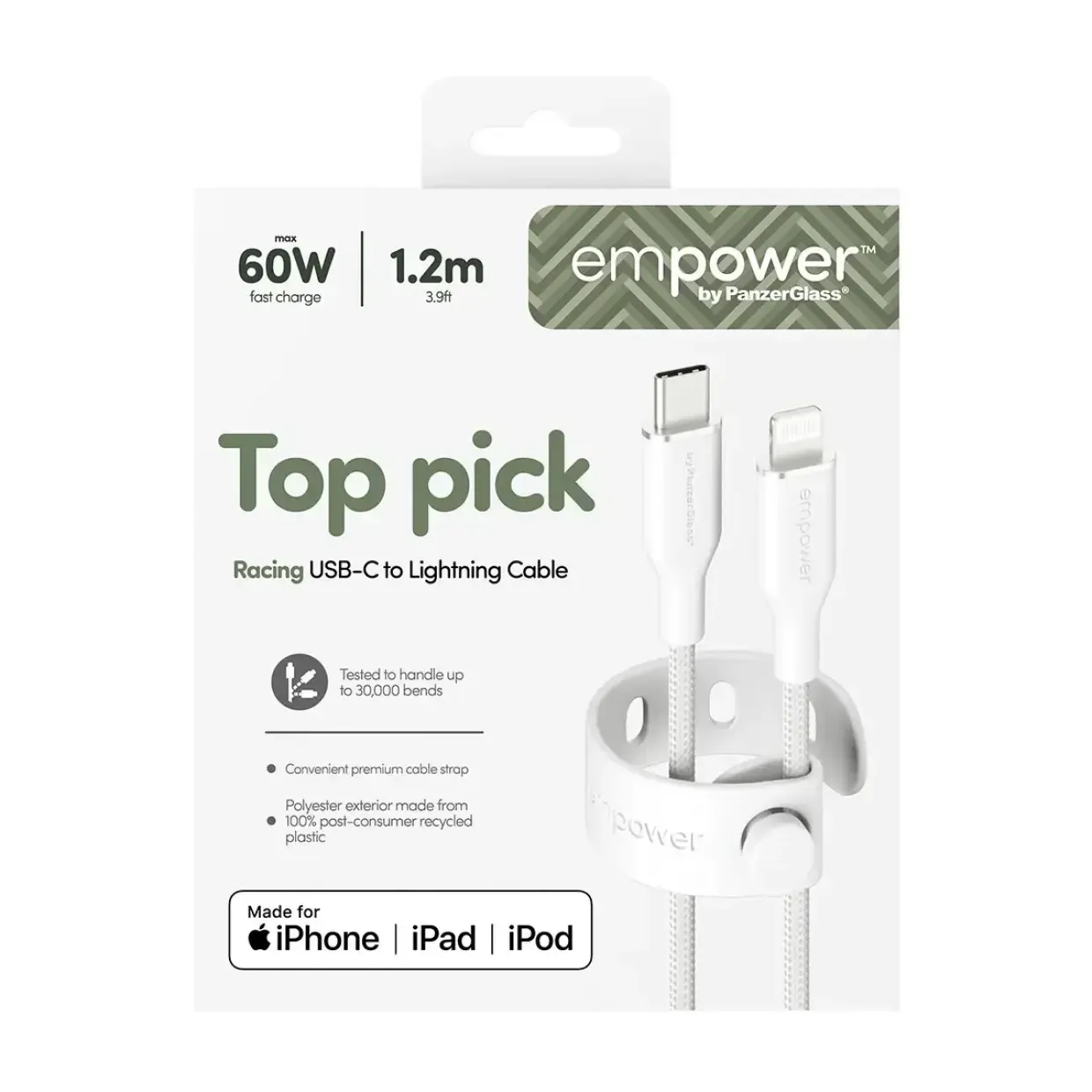 Empower by PanzerGlass Racing 60W USB-C to Lightning Cable 1.2M SilverWhite