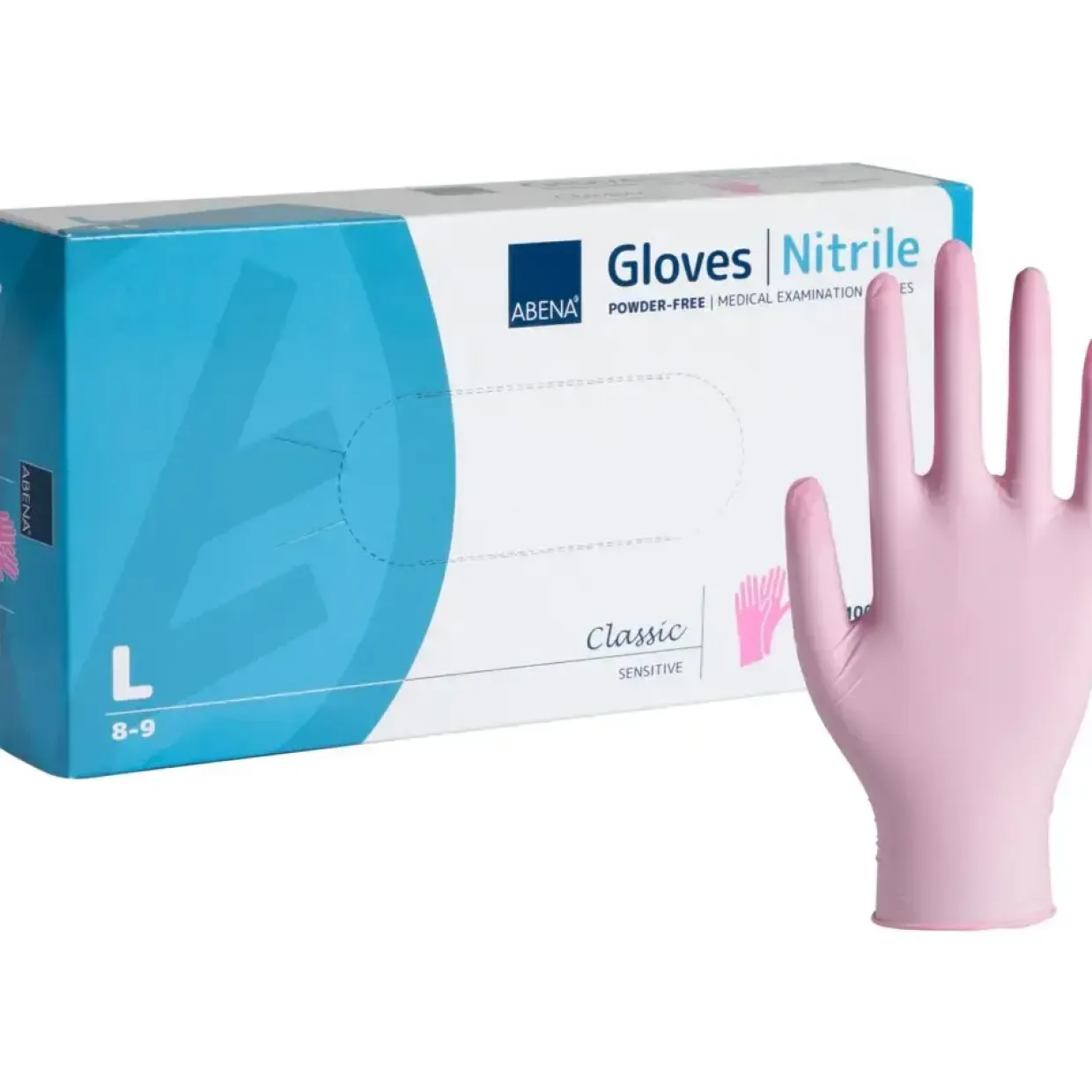 Engangshandsker - ABENA Classic Sensitive L - Pink Nitril - Pudderfri - 100 stk