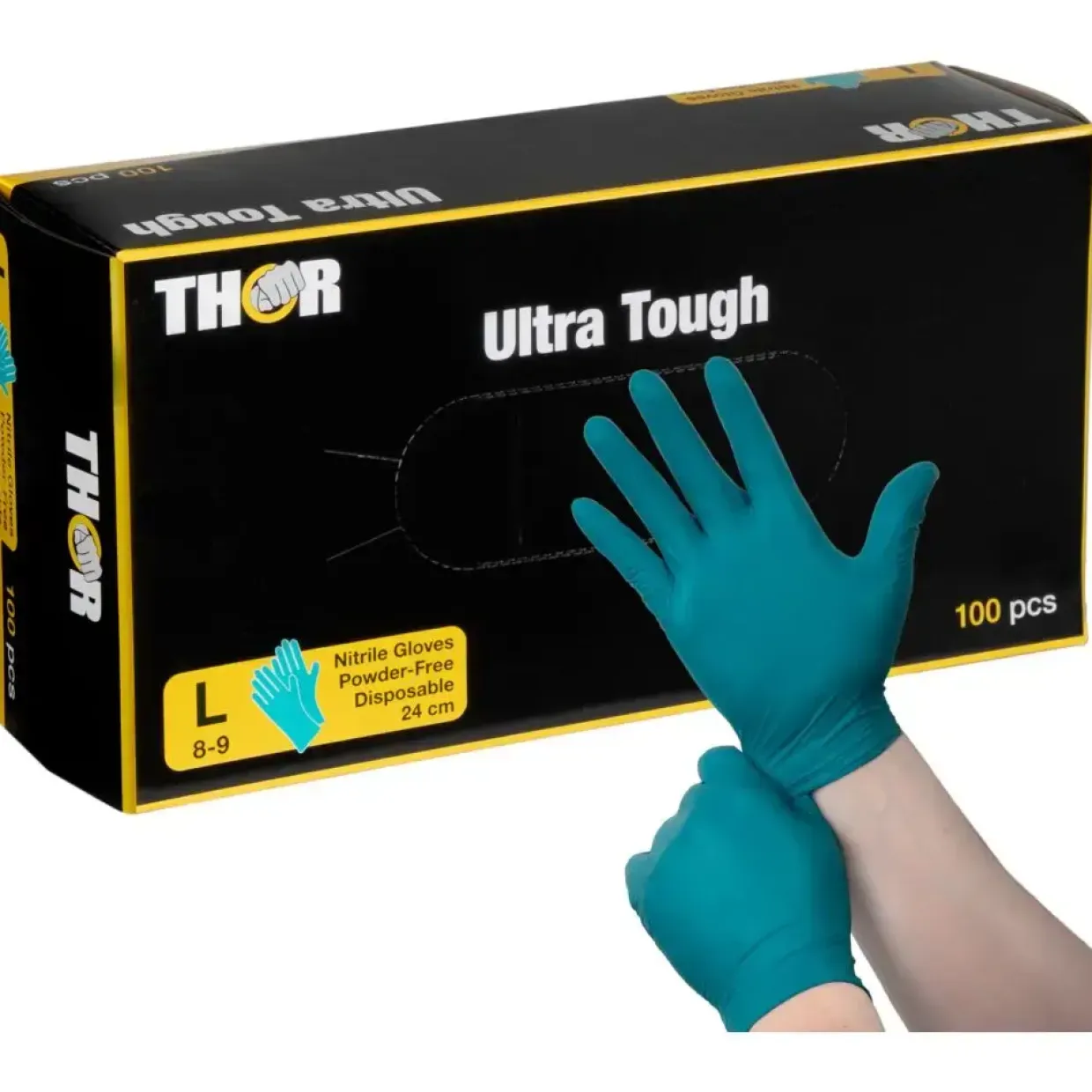 Engangshandsker THOR Ultra Tough L grøn nitril pudderfri - 100 stk