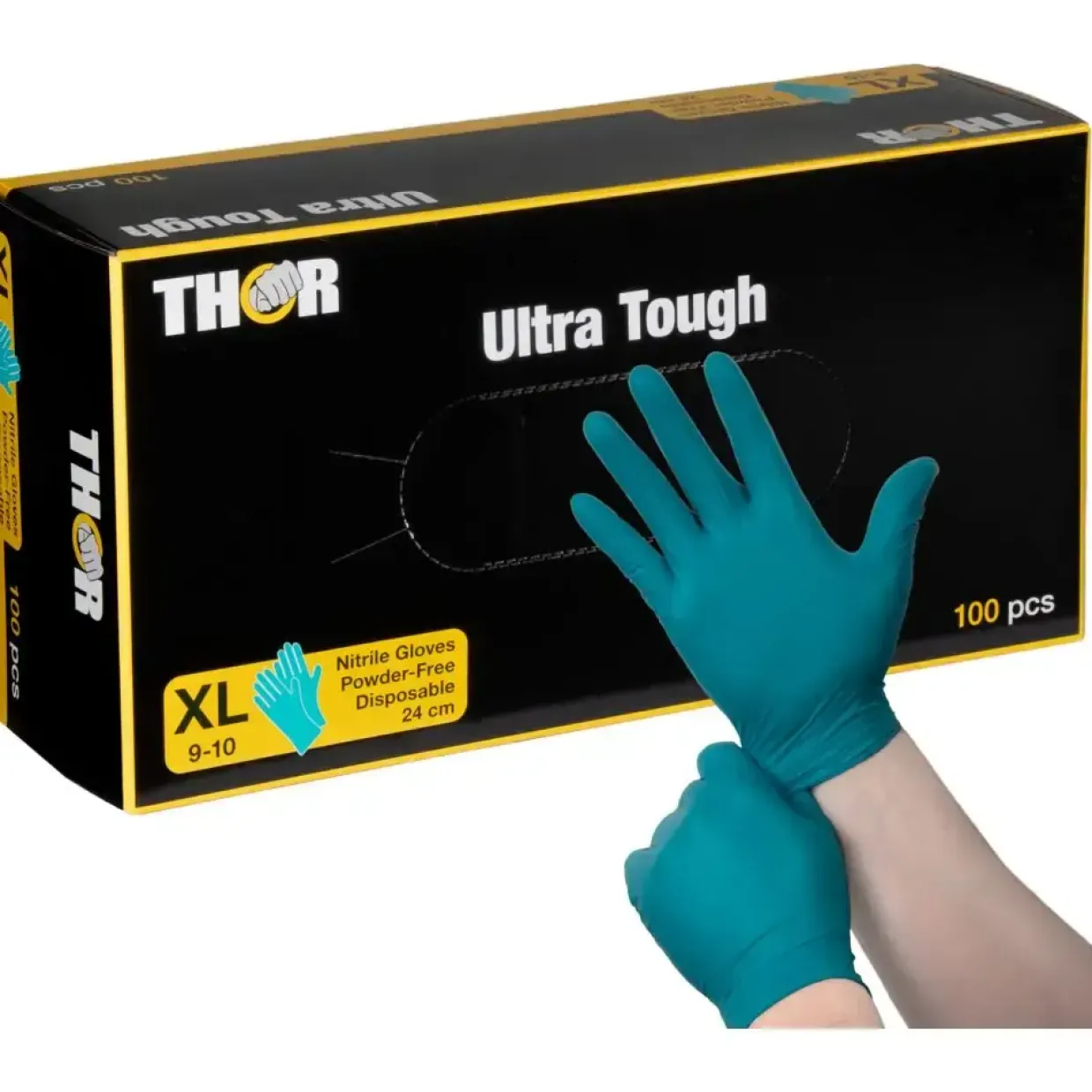 Engangshandske, THOR Ultra Tough, XL, grøn, nitril, pudderfri - 100 stk