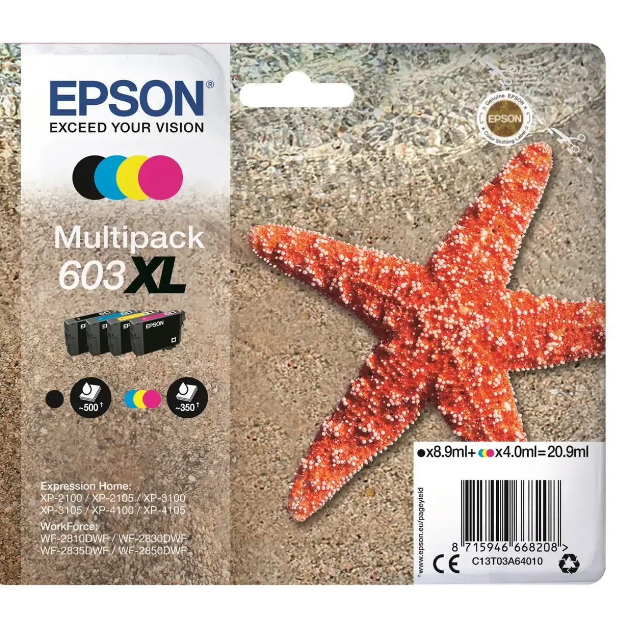Epson T03U 603XL, Blækpatron, Sampak med 4 farver