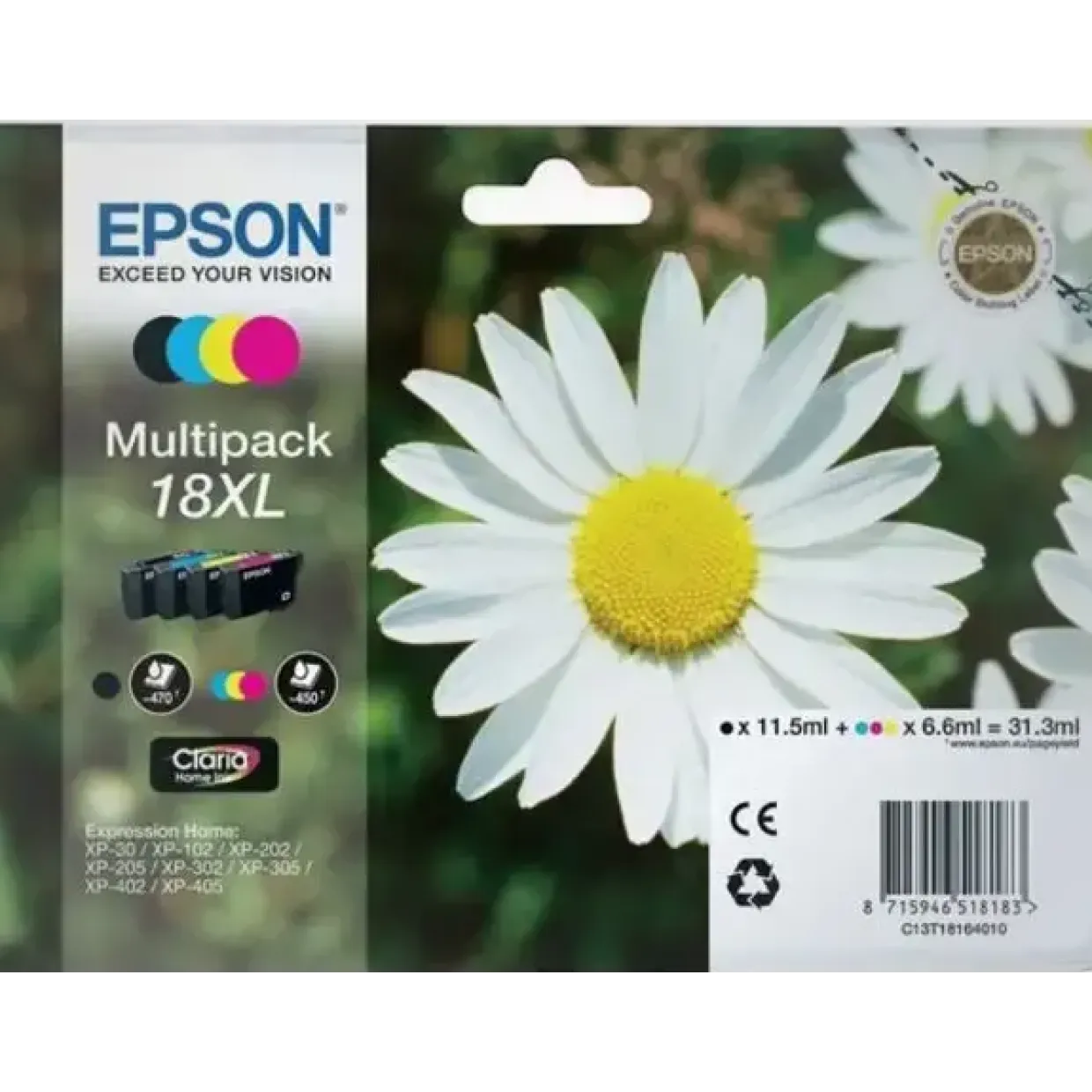 Epson T1816 XL, Blækpatron, Sort & Farve, Sampak