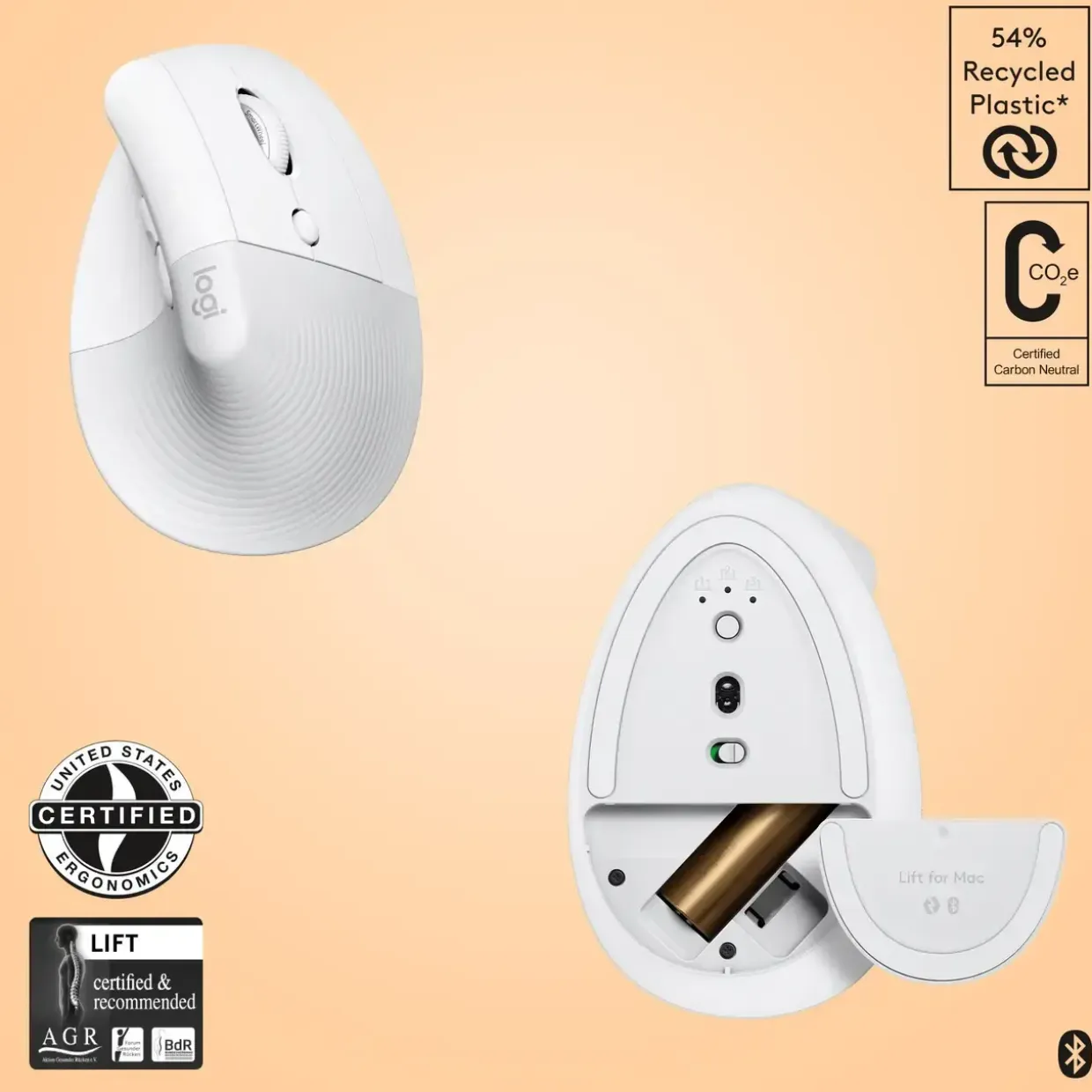 Ergonomisk mus - Logitech Lift for Mac - vertikal - Off-White