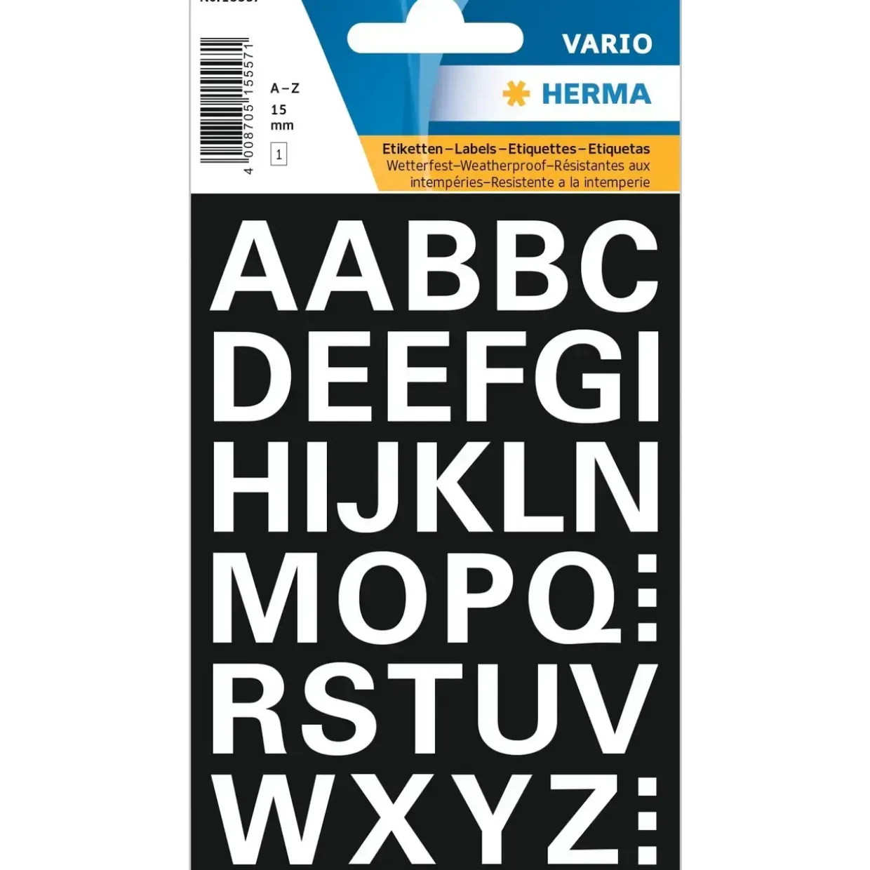 Etiketbogstaver - Herma Vario A-Z 15mm - Hvid - 2 ark - Køb minimum 10 stk.