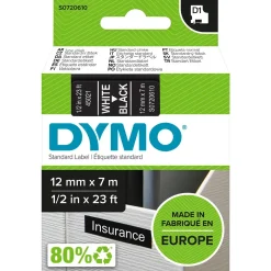 Etikettape - Dymo D1 12mmx7m - Hvid tekst på sort