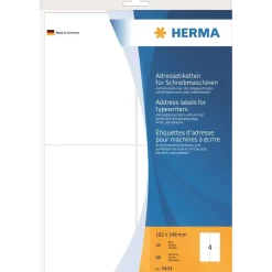Etiketter - HERMA - A4 102x148 mm - Hvid - Til skrivemaskine - 80 stk