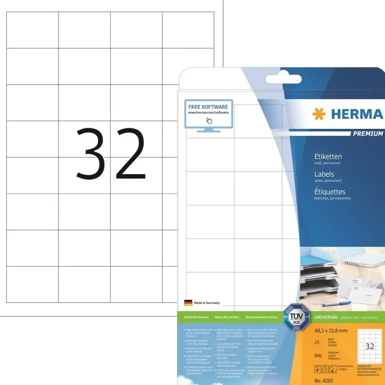 Etiketter Herma etiket Premium 48,3x33,8 (800) hvid