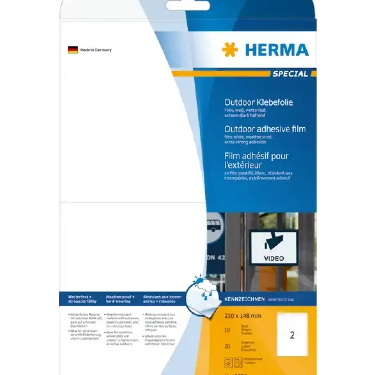 Etiketter - HERMA Outdoor Film - A4 - 210x148 mm - Hvid - 20 stk