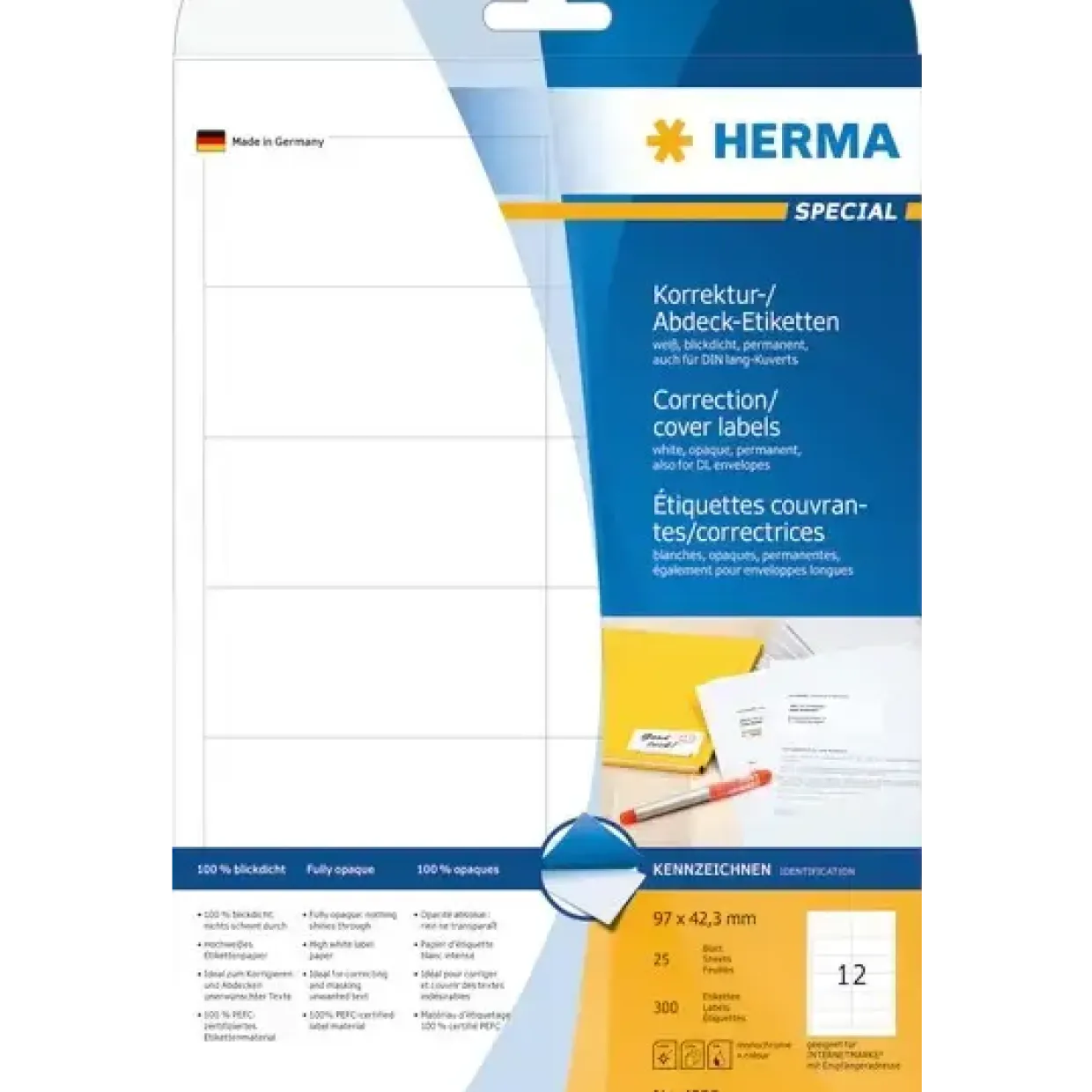 Etiketter Herma uigennemsigtig 96,5x42,3 (300)