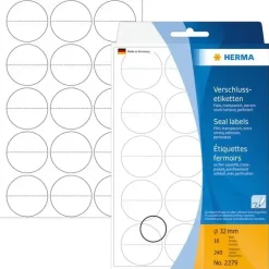 Etiketter manuel Herma perforeret ø32 transparent (240) - Køb minimum 10 stk.
