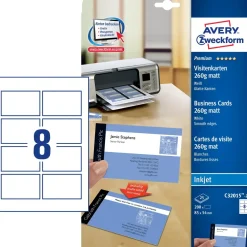 Etiketter print selv Avery C32015-25 - Visitkort inkjet hvid mat 260g - 200 stk