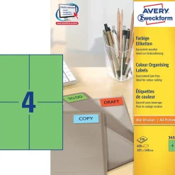 Etiketter print selv Avery 3458 - Etiket 105 x 148 mm grøn - 100 ark
