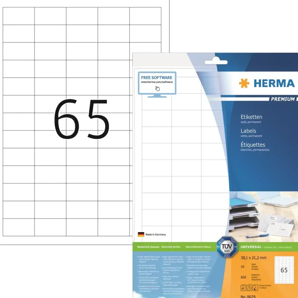 Etiketter print selv HERMA Premium 38,1x21,2 (650)