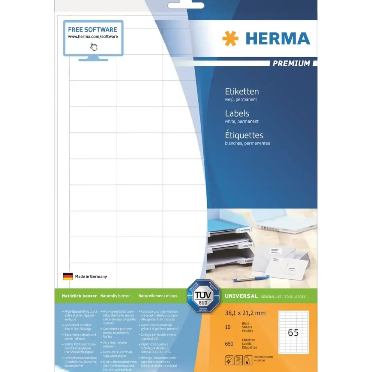 Etiketter print selv HERMA Premium 38,1x21,2 (650)