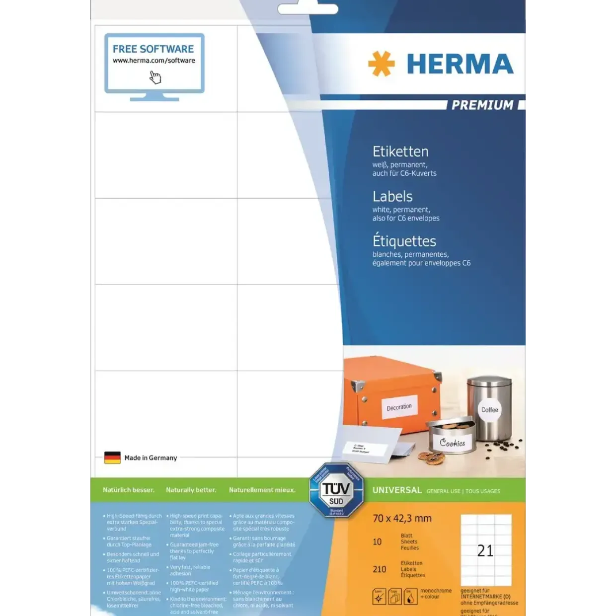 Etiketter print selv HERMA Premium 70x42,3 (210)