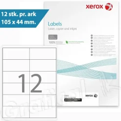 Etiketter print selv Xerox - 12 pr. ark 105 x 44 mm 003R97405 - 100 ark