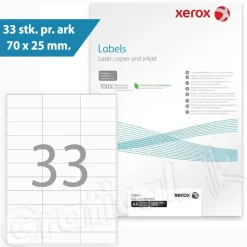 Etiketter - Xerox 003R97410 - 70x25 mm - 33 pr. ark - Permanent klæb - 100 ark