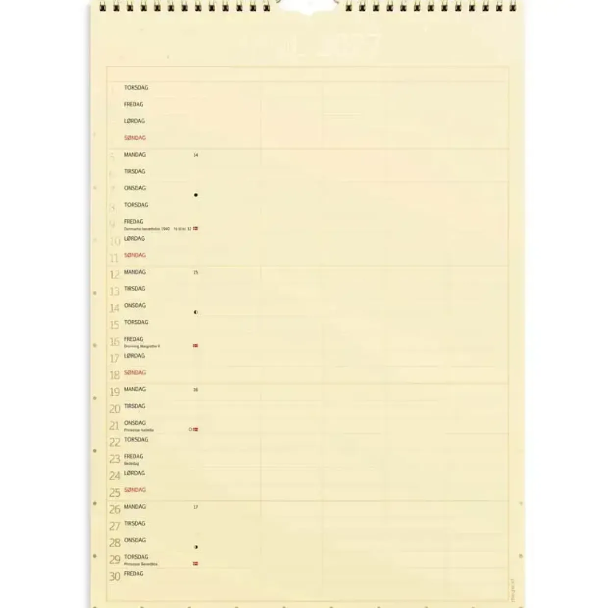 Familiekalender væg - Color lille - A4 - 5 kol. - Flerfarvet - 2027 - Mayland - 27066120