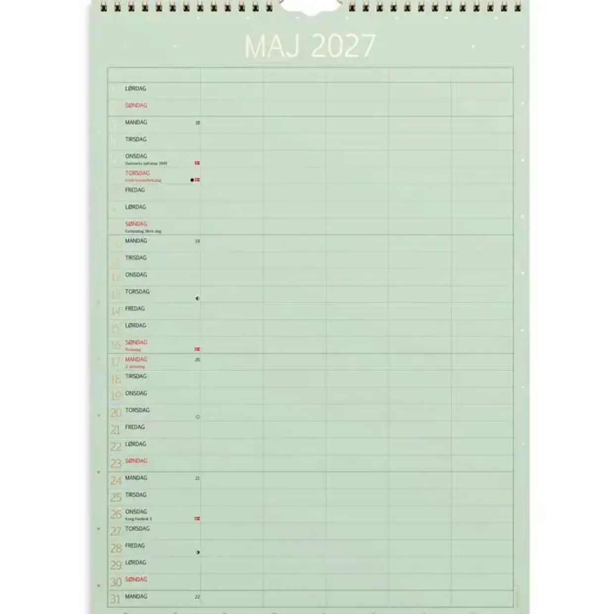 Familiekalender væg - Color lille - A4 - 5 kol. - Flerfarvet - 2027 - Mayland - 27066120