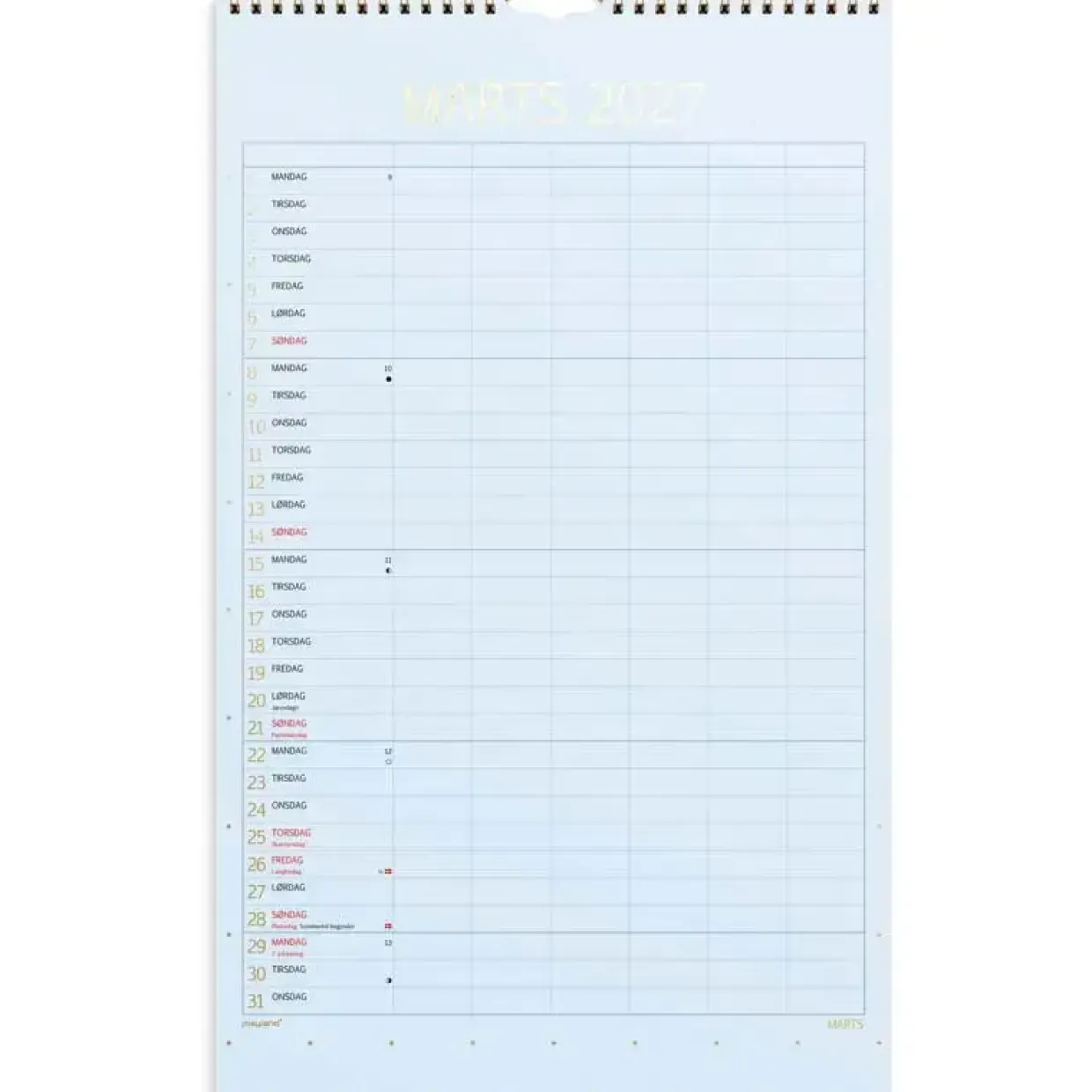 Familiekalender væg - Color stor - 220x430mm - 6 kol. - Flerfarvet - 2027 - Mayland - 27066130