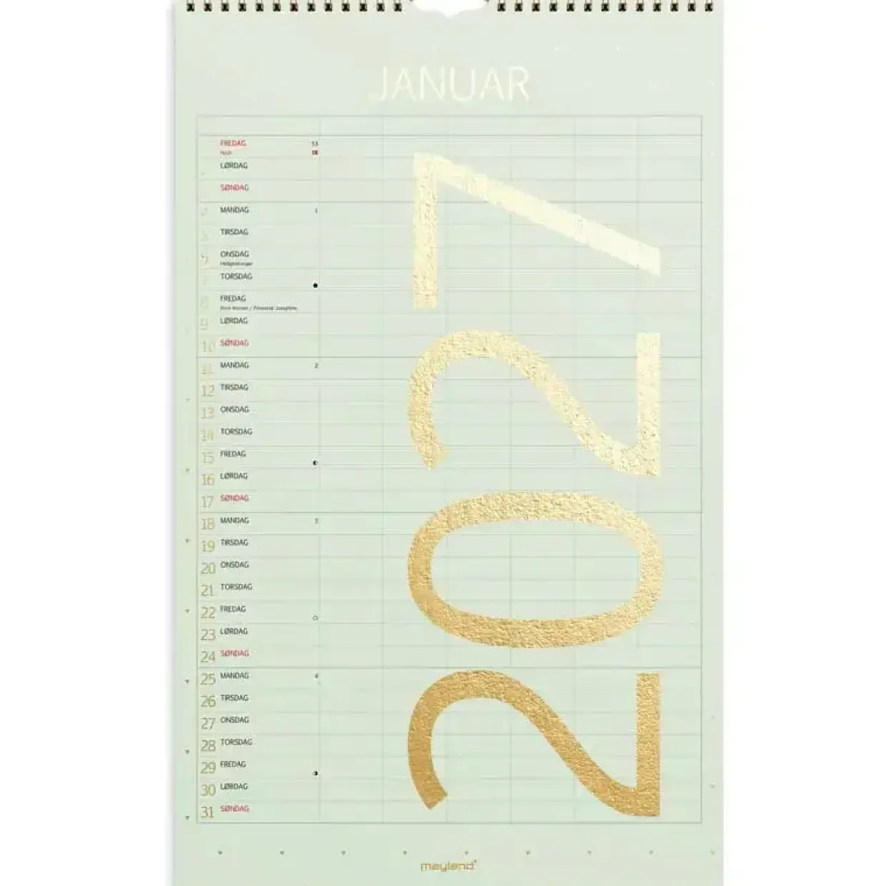 Familiekalender væg - Color stor - 220x430mm - 6 kol. - Flerfarvet - 2027 - Mayland - 27066130