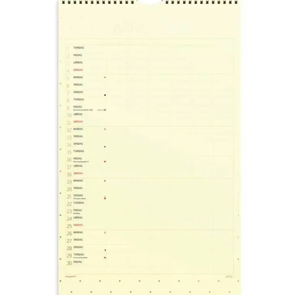 Familiekalender væg - Color stor - 220x430mm - 6 kol. - Flerfarvet - 2027 - Mayland - 27066130