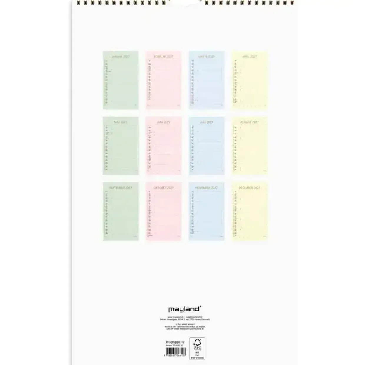 Familiekalender væg - Color stor - 220x430mm - 6 kol. - Flerfarvet - 2027 - Mayland - 27066130