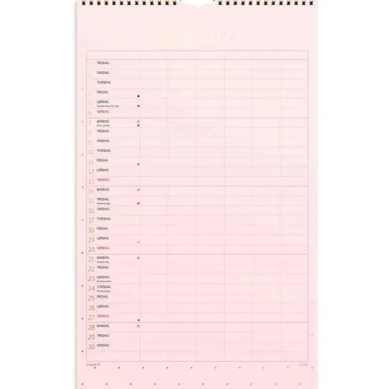 Familiekalender væg - Color stor - 220x430mm - 6 kol. - Flerfarvet - 2027 - Mayland - 27066130