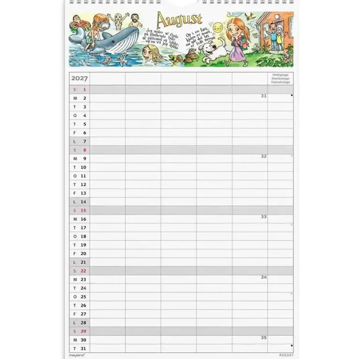 Familiekalender væg - Otto Dickmeiss & Lilja Scherfig - 270x424mm - 5 kol. - 2027 - Mayland - 27066240