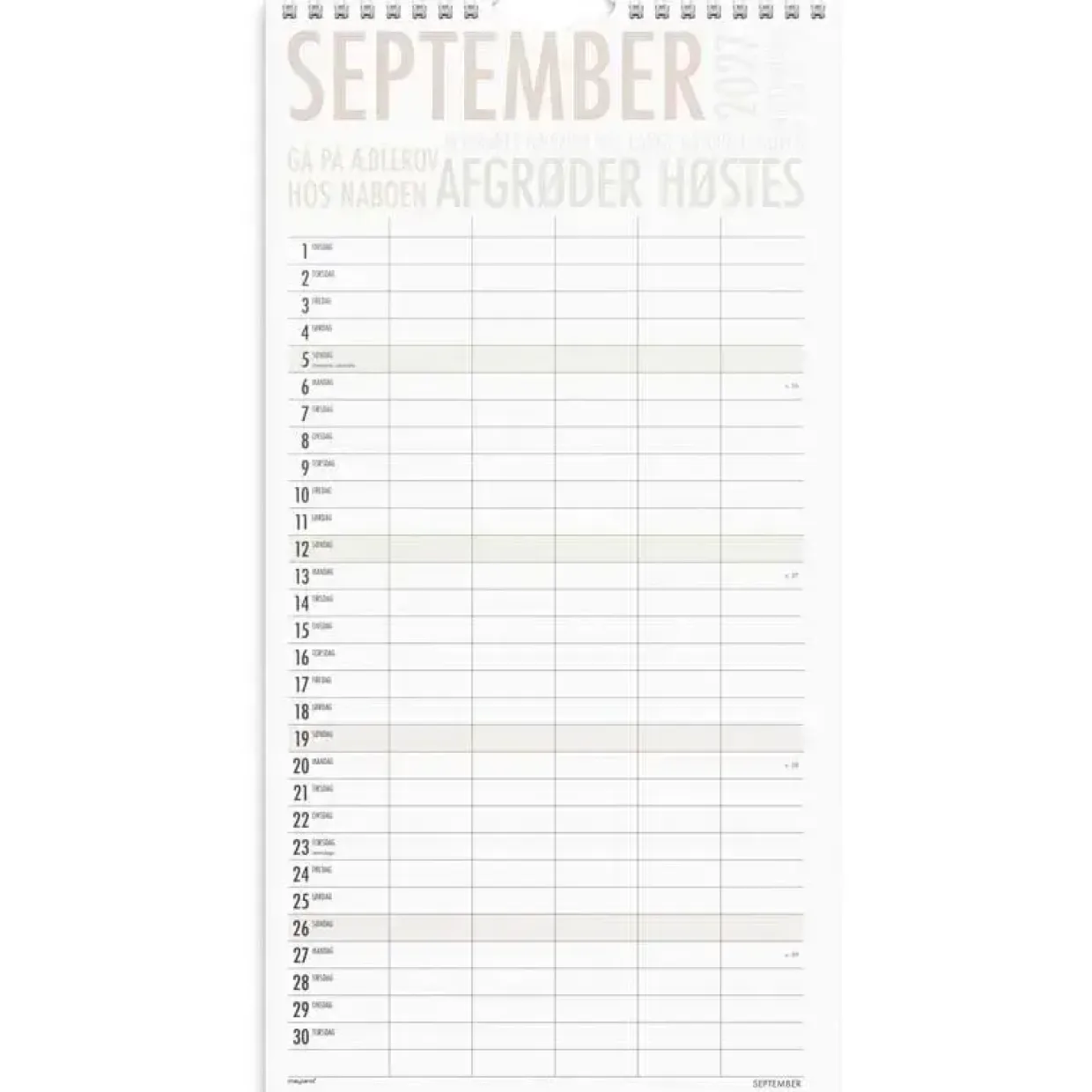 Familiekalender væg - TrendArt - 220x435mm - 5 kol. - Flerfarvet - 2027 - Mayland - 27066190