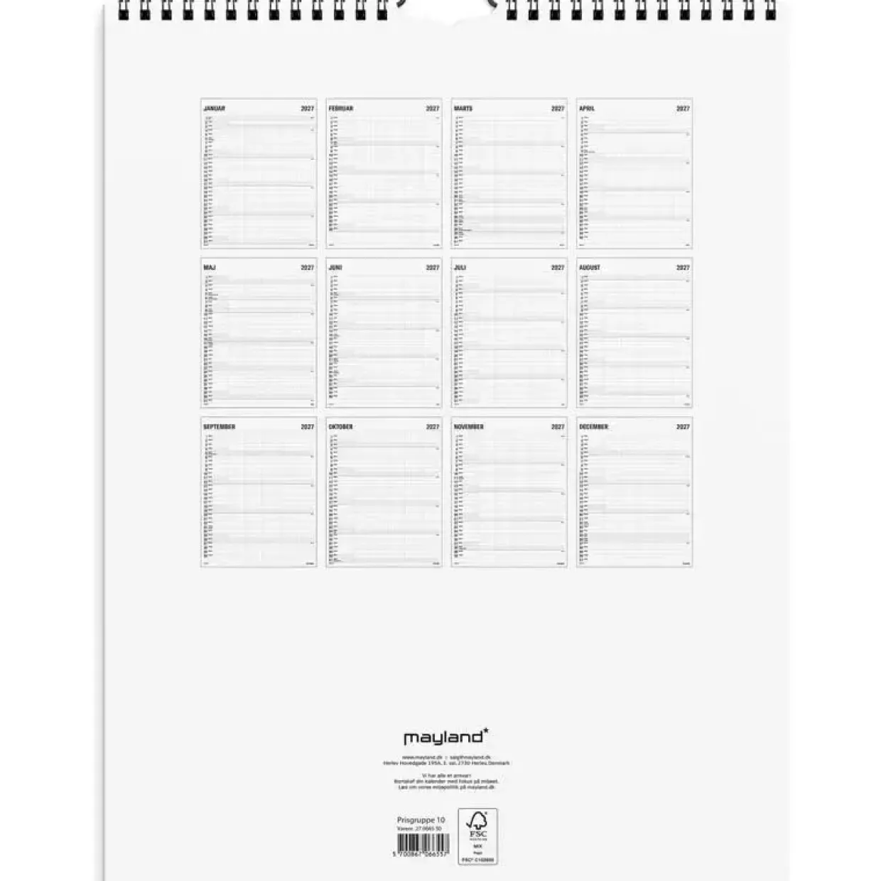 Familiekalender væg - 295x393mm - 5 kol. - Sort / Hvid - 2027 - Mayland - 27066550
