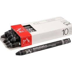 Farvekridt - Caran d'Ache Neocolor II 8mm 10cm - Sort (009) - 10 stk