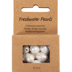 Ferskvandsperler, Gennemboret på langs, diam. 9-11 mm, hulstr. 2 mm, perlemor, 13stk./ 1 pk.