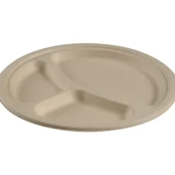 Fibertallerken, ABENA Gastro, Ø26cm, nature, sukkerrør, 3-rums - 500 stk
